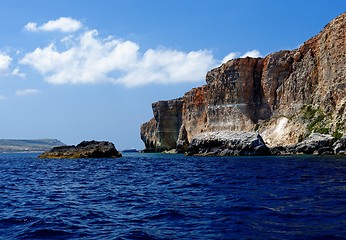 Image showing Scenic view of the sea and cliffs of Gozo island in Malta in bright day