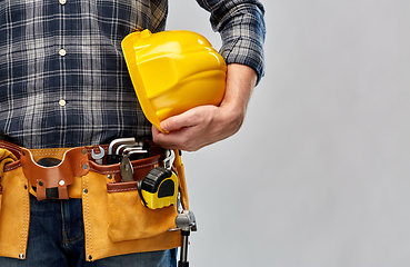 Image showing worker or builder with helmet and working tools