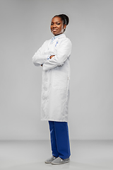 Image showing happy african american female doctor or scientist