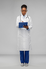 Image showing african american female doctor with clipboard