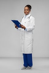 Image showing african american female doctor with clipboard