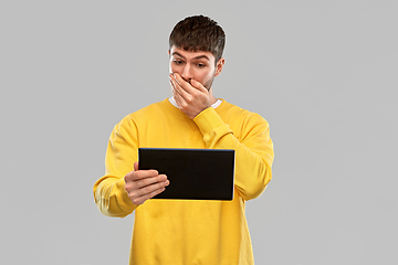 Image showing shocked young man with tablet pc computer