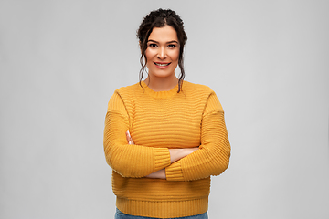 Image showing happy smiling young woman with pierced nose