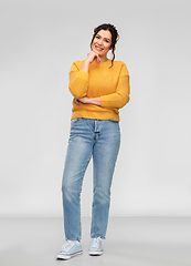 Image showing happy smiling young woman with pierced nose