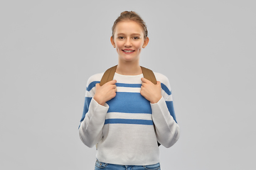 Image showing smiling teenage student girl with school bag