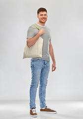 Image showing man with reusable canvas bag for food shopping