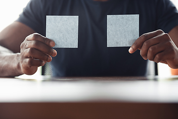 Image showing Close up of african-american male hands, working in office