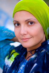 Image showing pretty woman in green kerchief