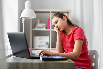 Image showing student girl with laptop computer learning at home