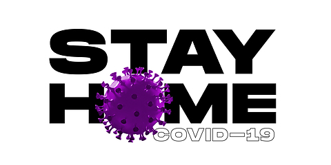 Image showing Model of COVID-19 in words STAY HOME, concept of pandemic spreading, virus 2020