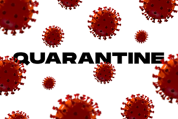 Image showing Model of COVID-19 in word QUARANTINE concept of pandemic spreading, virus 2020