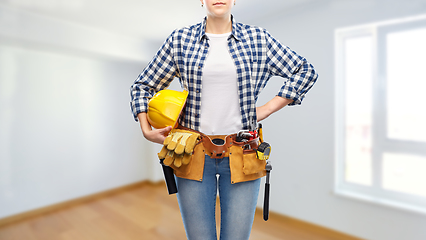 Image showing woman or builder with helmet and working tools