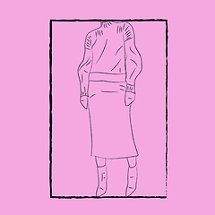 Image showing Line art of the body of a woman in winter clothes over pink back