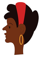 Image showing Side face of a brown girl wearing gold earrings and a red head b