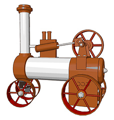 Image showing 3D vector illustration of orange and white steam engine machine 