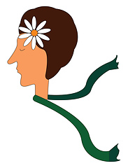 Image showing Profile of a girl with a green scarf and a flower in her hair ve