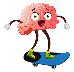 Image showing Brain riding a skateboard, illustration, vector on white backgro