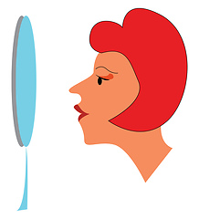 Image showing A lady admiring herself in front of a mirror vector color drawin