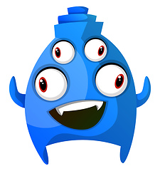 Image showing Blue smiling monster with four eyes illustration vector on white