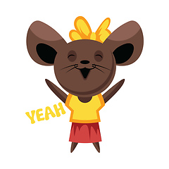Image showing Brown mouse with yellow bow spreading hands and saying Yeah vect