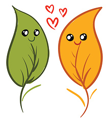 Image showing Two smiling love leaves vector or color illustration