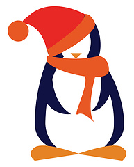 Image showing Penguin with scarf and hat 