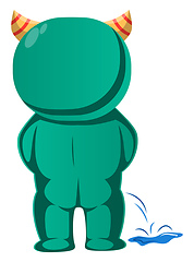 Image showing Green monster with horns peeing vector illustration