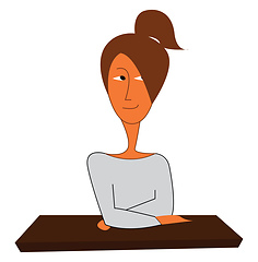 Image showing Girl leaning on a table, vector color illustration.