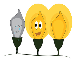 Image showing Happy shining light bulb and crying broke light bulb  vector ill