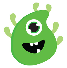 Image showing Happy one-eyed green monster with four arms and green horns vect