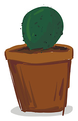 Image showing A small green cactus plant on an earthen pot vector color drawin