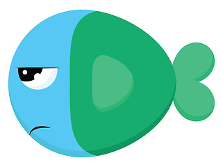 Image showing Angry blue fish with green tail, vector color illustration.