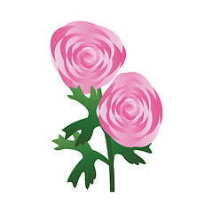 Image showing Vector illustration of pink ranunculus flowers with green leafs 