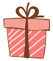 Image showing Pink and white striped present box wrapped with decorative paper