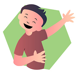 Image showing Happy cartoon boy in green shirt dance vector illustartion on wh