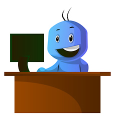 Image showing Blue cartoon caracter sitting at the office desk illustration ve