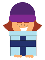 Image showing Clipart of a small girl holding a gift box in her hand vector or