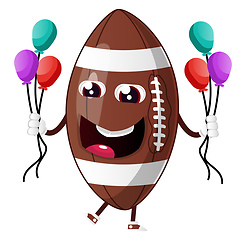 Image showing Rugby ball is holding baloons, illustration, vector on white bac