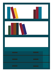 Image showing A modern book shelf in blue color stacked with books and the las