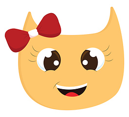 Image showing Yellow smiling cat with red hair bow vector illustration on whit