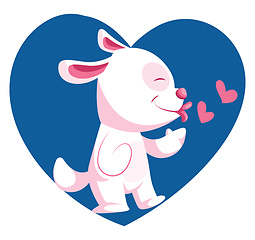 Image showing Light pink dog throwing kisses vector illustration in blue heart