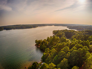 Image showing aerial over lake hartwell south carolina and georgia line at sun