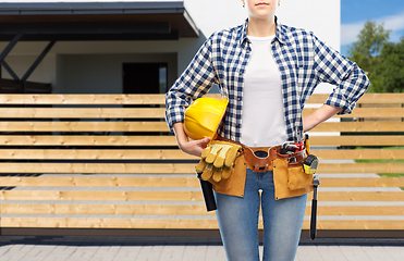 Image showing woman or builder with helmet and working tools