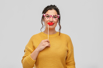 Image showing happy young woman with big glasses and lips