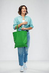 Image showing woman with reusable canvas bag for food shopping