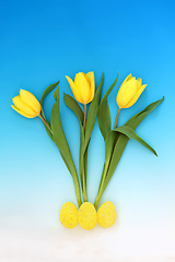 Image showing Spring Tulip Flowers and Easter Eggs