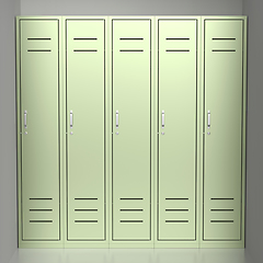 Image showing Five green metal lockers