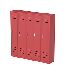 Image showing Five red metal lockers
