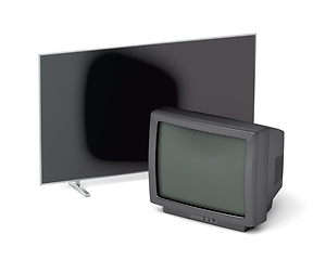 Image showing Flat screen and CRT televisions