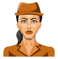 Image showing Girl with brown hat and pony tail illustration vector on white b